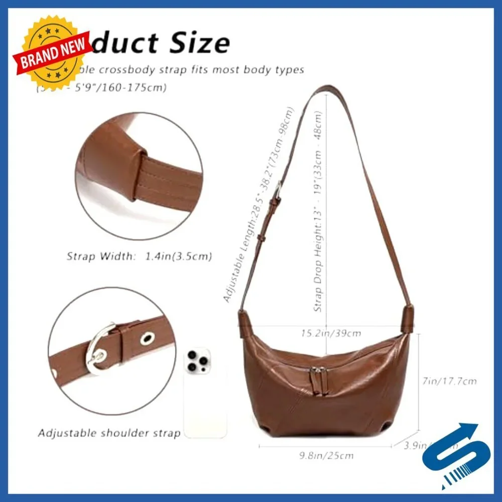 Genuine Leather Hobo Crossbody Bag Adjustable Strap Spacious Purse